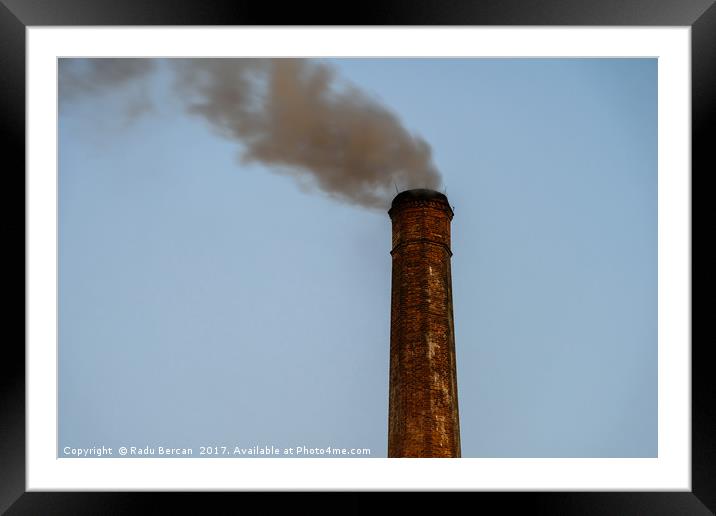 Industry Smoke Pollution From Factory Chimney Framed Mounted Print by Radu Bercan