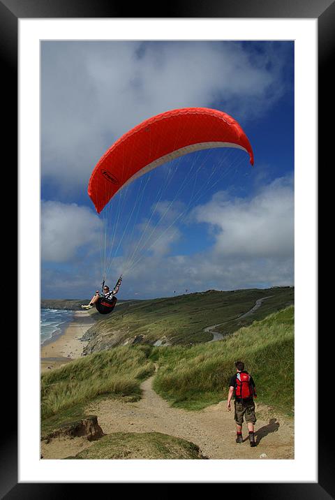 Paraglider in N Cornwall Framed Mounted Print by Pete Hemington