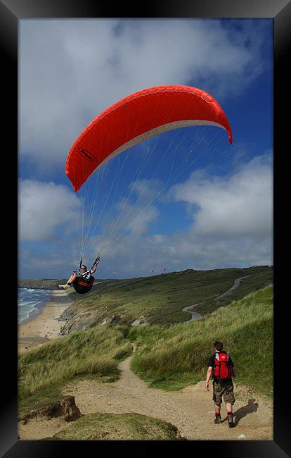 Paraglider in N Cornwall Framed Print by Pete Hemington