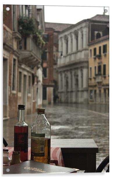 Venice Cafe in the Rain Acrylic by Lucy Antony