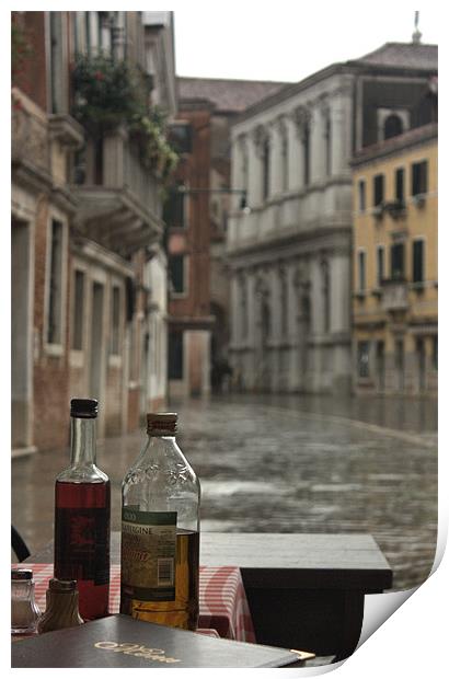 Venice Cafe in the Rain Print by Lucy Antony