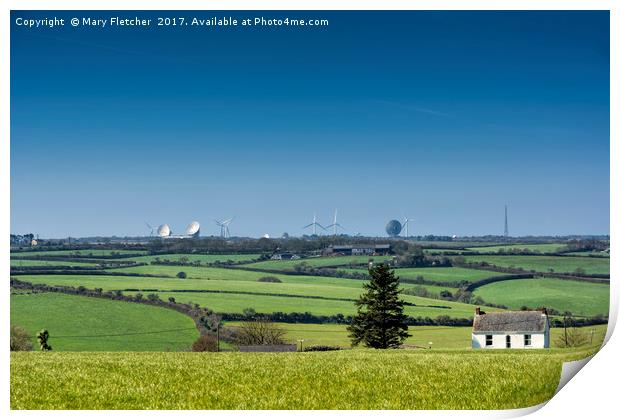 Goonhilly and the wind turbines Print by Mary Fletcher