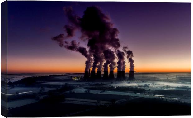 winter dawn over Ratcliffe on Soar power station Canvas Print by Nick Lukey