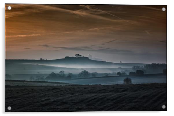 Dawn mist near Minninglow Hill Acrylic by Nick Lukey