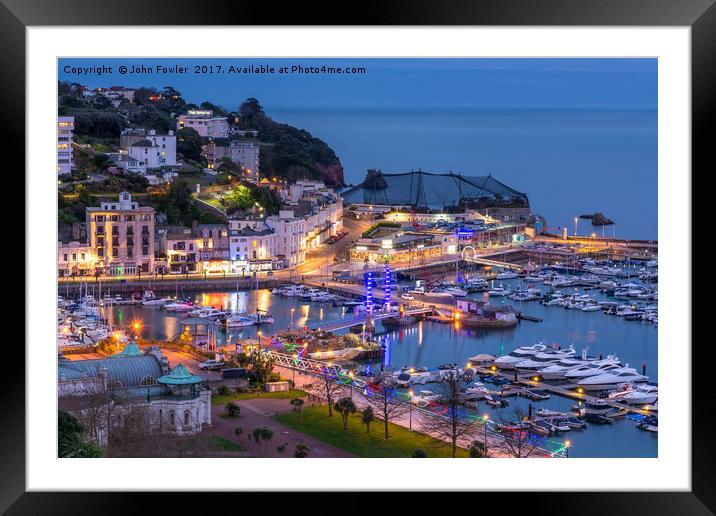  Torquay Harbour By Night Framed Mounted Print by John Fowler