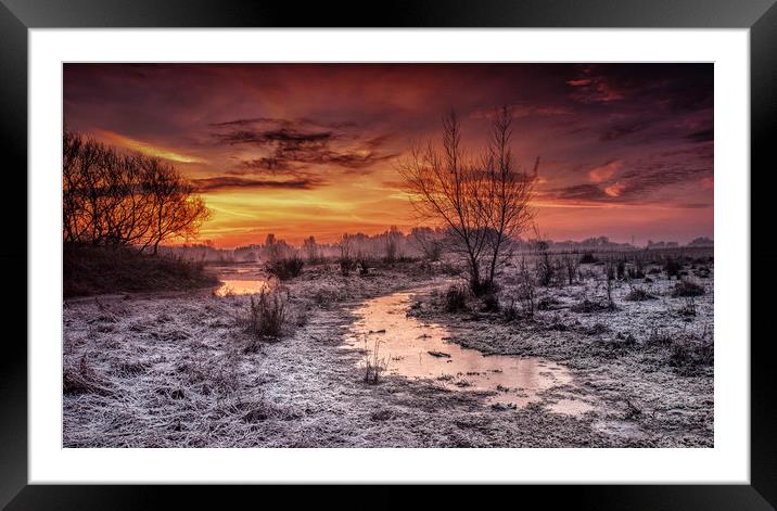Winter dawn flood meadow Staffordshire Framed Mounted Print by Nick Lukey