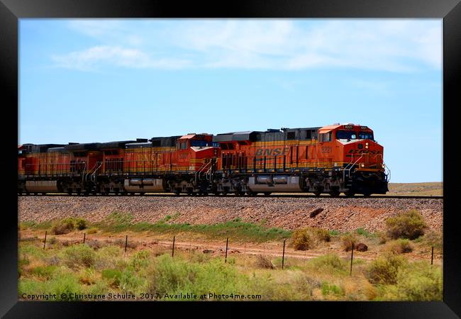 Orange BNSF Engines Framed Print by Christiane Schulze