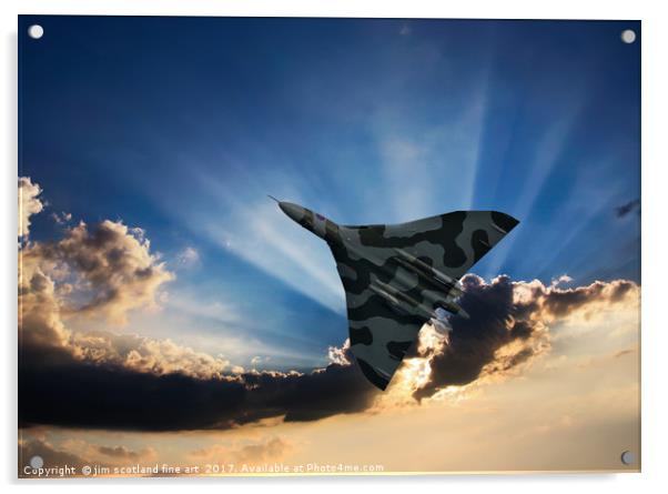 Vulcan Bomber sunset Acrylic by jim scotland fine art