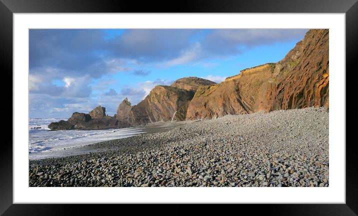 Sandymouth Beach North Cornwall Near Sunset Framed Mounted Print by Richard Brookes