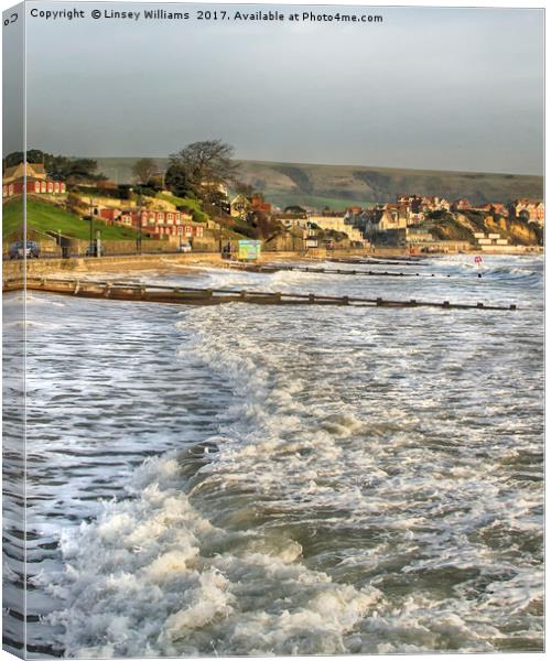 Rough Seas on Swanage Beach, Dorset Canvas Print by Linsey Williams