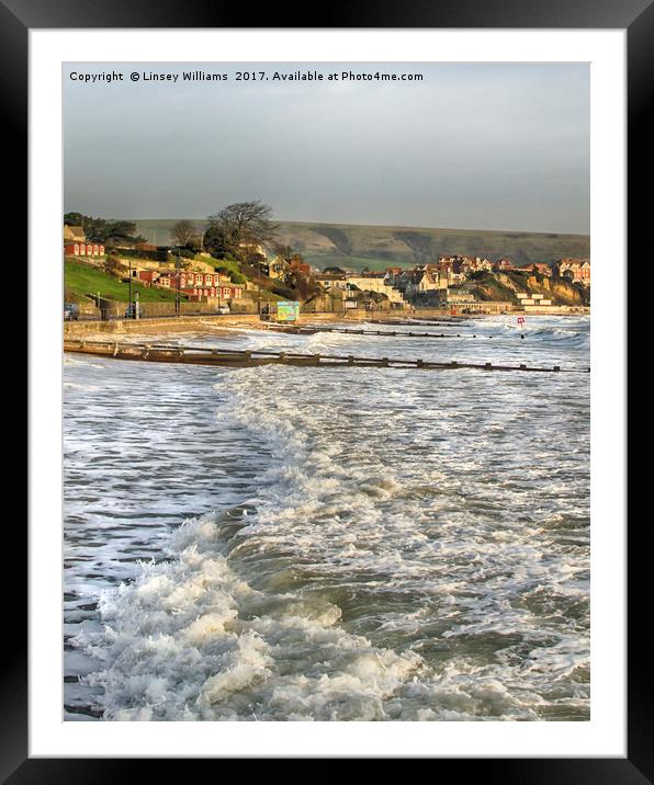 Rough Seas on Swanage Beach, Dorset Framed Mounted Print by Linsey Williams