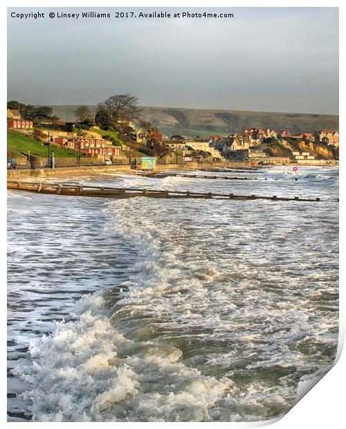 Rough Seas on Swanage Beach, Dorset Print by Linsey Williams