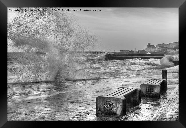 Rough Seas in Swanage Harbour Framed Print by Linsey Williams