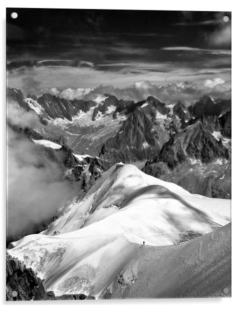 Mountaineer on L'arete de Aiguille du Midi Acrylic by Nick Lukey