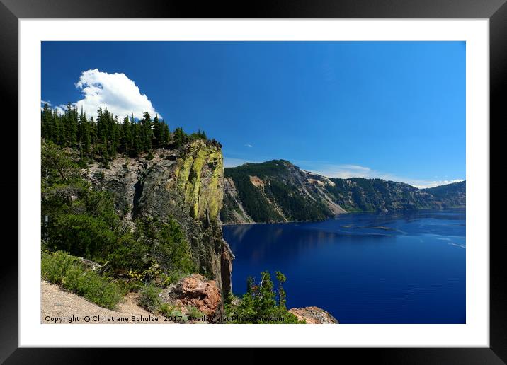 Crater Lake And Lava Cliff Framed Mounted Print by Christiane Schulze