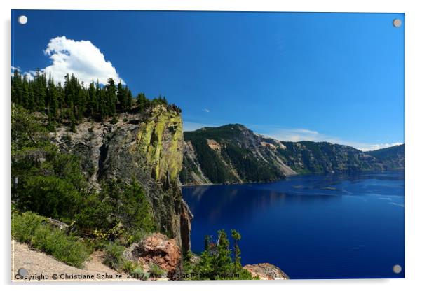 Crater Lake And Lava Cliff Acrylic by Christiane Schulze