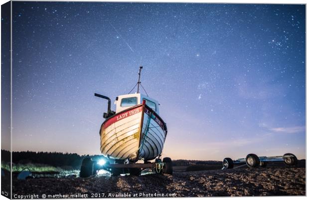 Shooting Stars and Orion Over Weybourne Beach Canvas Print by matthew  mallett