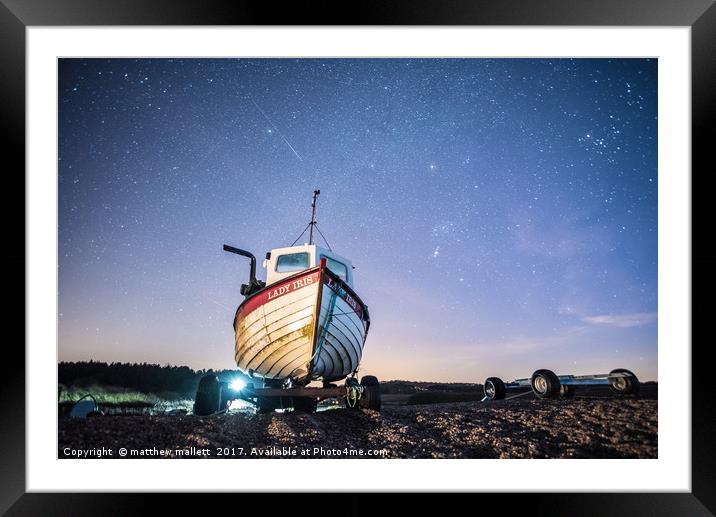 Shooting Stars and Orion Over Weybourne Beach Framed Mounted Print by matthew  mallett
