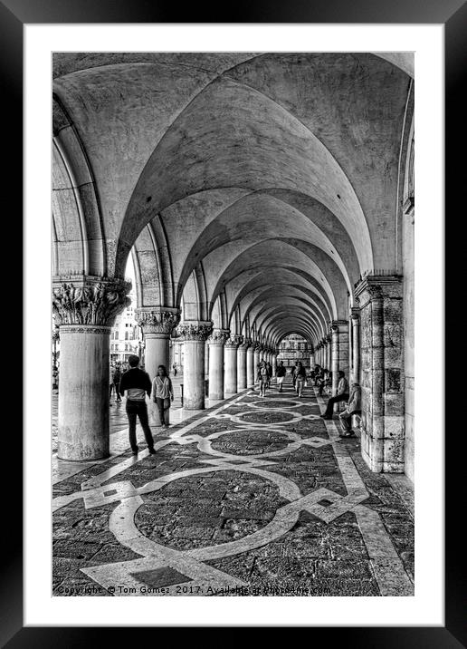 Doge's Palace Colannade - B&W Framed Mounted Print by Tom Gomez
