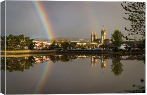 Rainbow and cathedral reflections Canvas Print by Michael Brookes