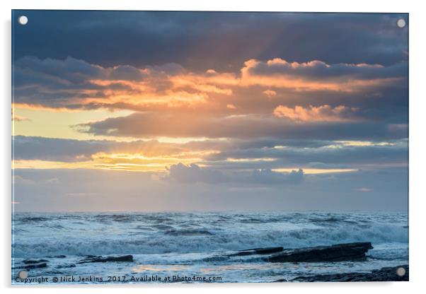 Sunset over the Bristol Channel Glamorgan Coast Wa Acrylic by Nick Jenkins