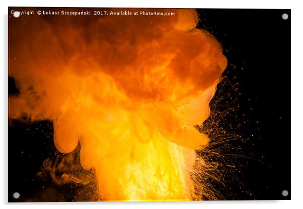 Realistic orange fire explosion on black backgroun Acrylic by Łukasz Szczepański
