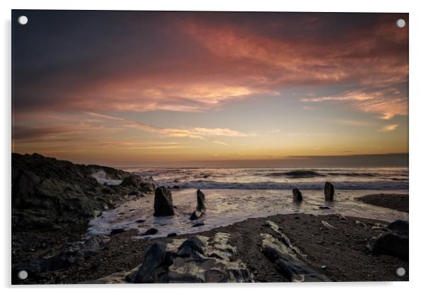 Croyde Bay sunset Acrylic by Dave Wilkinson North Devon Ph