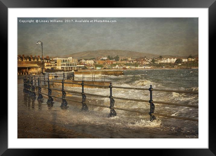 Rough Sea in Swanage Bay Framed Mounted Print by Linsey Williams