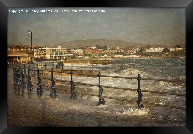 Rough Sea in Swanage Bay Framed Print by Linsey Williams