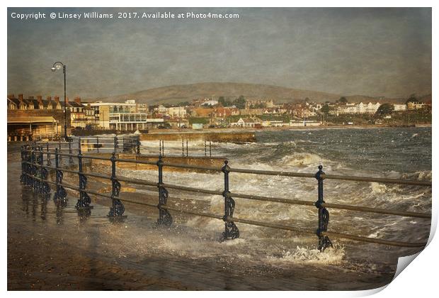Rough Sea in Swanage Bay Print by Linsey Williams