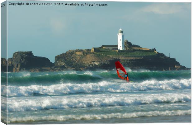 SURFER AT THE LIGHTHOUSE  Canvas Print by andrew saxton