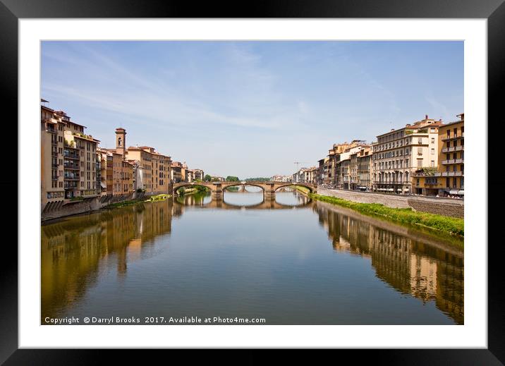 Bridge Over Arno River in Florence Italy Framed Mounted Print by Darryl Brooks