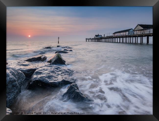 Sun rising Southwold Pier Suffolk  Framed Print by Graeme Taplin Landscape Photography