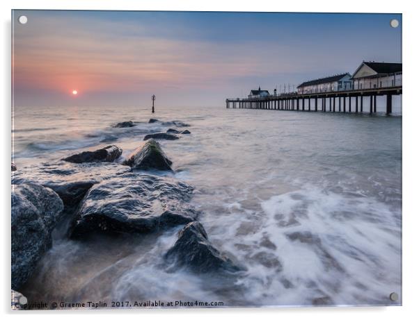 Sun rising Southwold Pier Suffolk  Acrylic by Graeme Taplin Landscape Photography