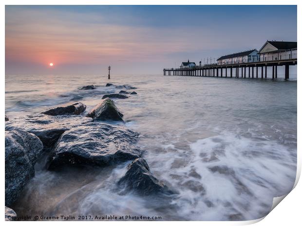 Sun rising Southwold Pier Suffolk  Print by Graeme Taplin Landscape Photography