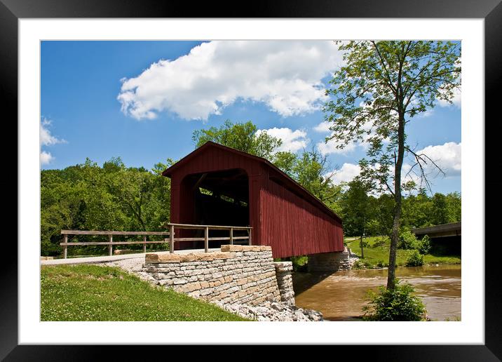 Old Red Bridge by Stone Wall Framed Mounted Print by Darryl Brooks