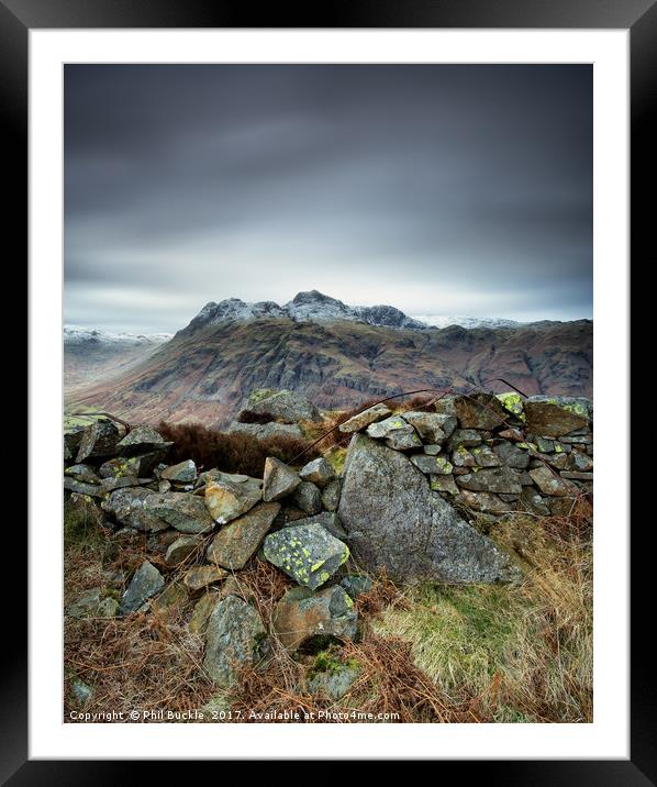 Langdales Beyond the Wall Framed Mounted Print by Phil Buckle