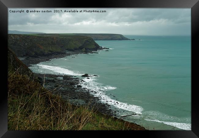 CLOUDY CLIFFS Framed Print by andrew saxton