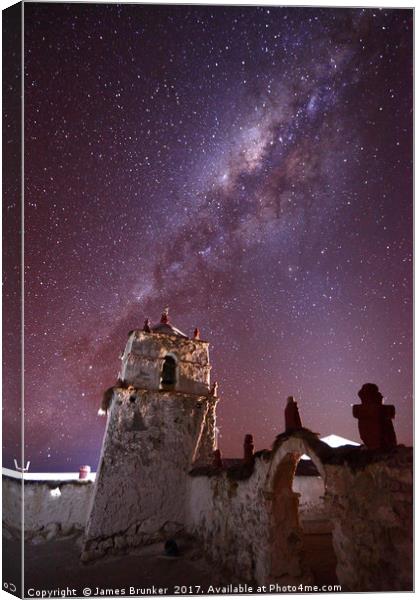 Milky Way Above Parinacota Village Church Chile Canvas Print by James Brunker