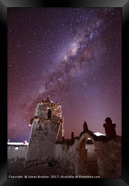 Milky Way Above Parinacota Village Church Chile Framed Print by James Brunker