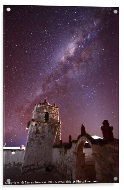 Milky Way Above Parinacota Village Church Chile Acrylic by James Brunker