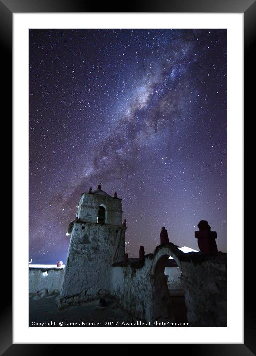 Milky Way and Parinacota Church Belfry Chile Framed Mounted Print by James Brunker