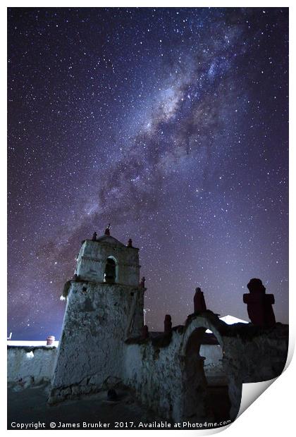 Milky Way and Parinacota Church Belfry Chile Print by James Brunker