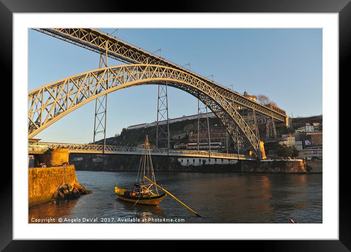 View of Porto bridge from the riverside Framed Mounted Print by Angelo DeVal