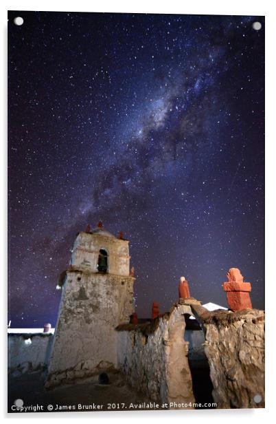 Milky Way and Parinacota Church Bell Tower Chile Acrylic by James Brunker