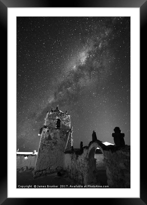 Milky Way and Parinacota Church Monochrome Chile Framed Mounted Print by James Brunker