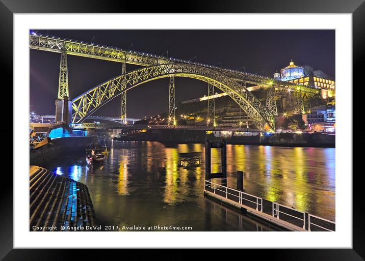 Dom Luis I Bridge at Night in Porto Framed Mounted Print by Angelo DeVal