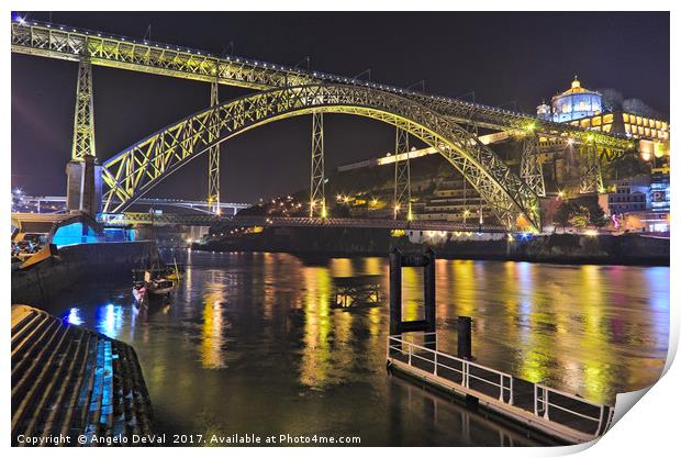 Dom Luis I Bridge at Night in Porto Print by Angelo DeVal