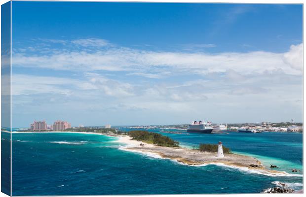 Bahamas Lighthouse with Nassau and Resort in Backg Canvas Print by Darryl Brooks