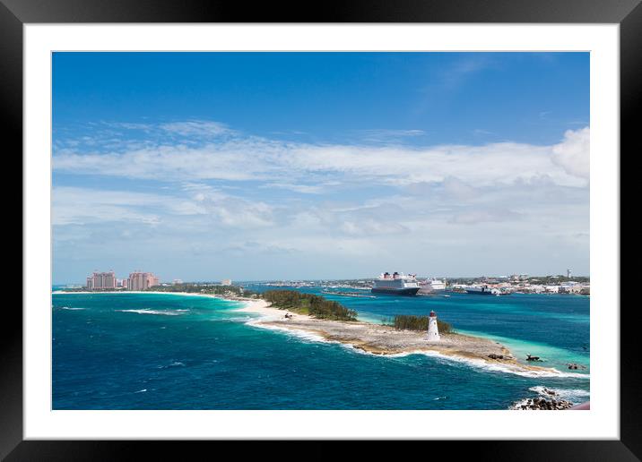 Bahamas Lighthouse with Nassau and Resort in Backg Framed Mounted Print by Darryl Brooks